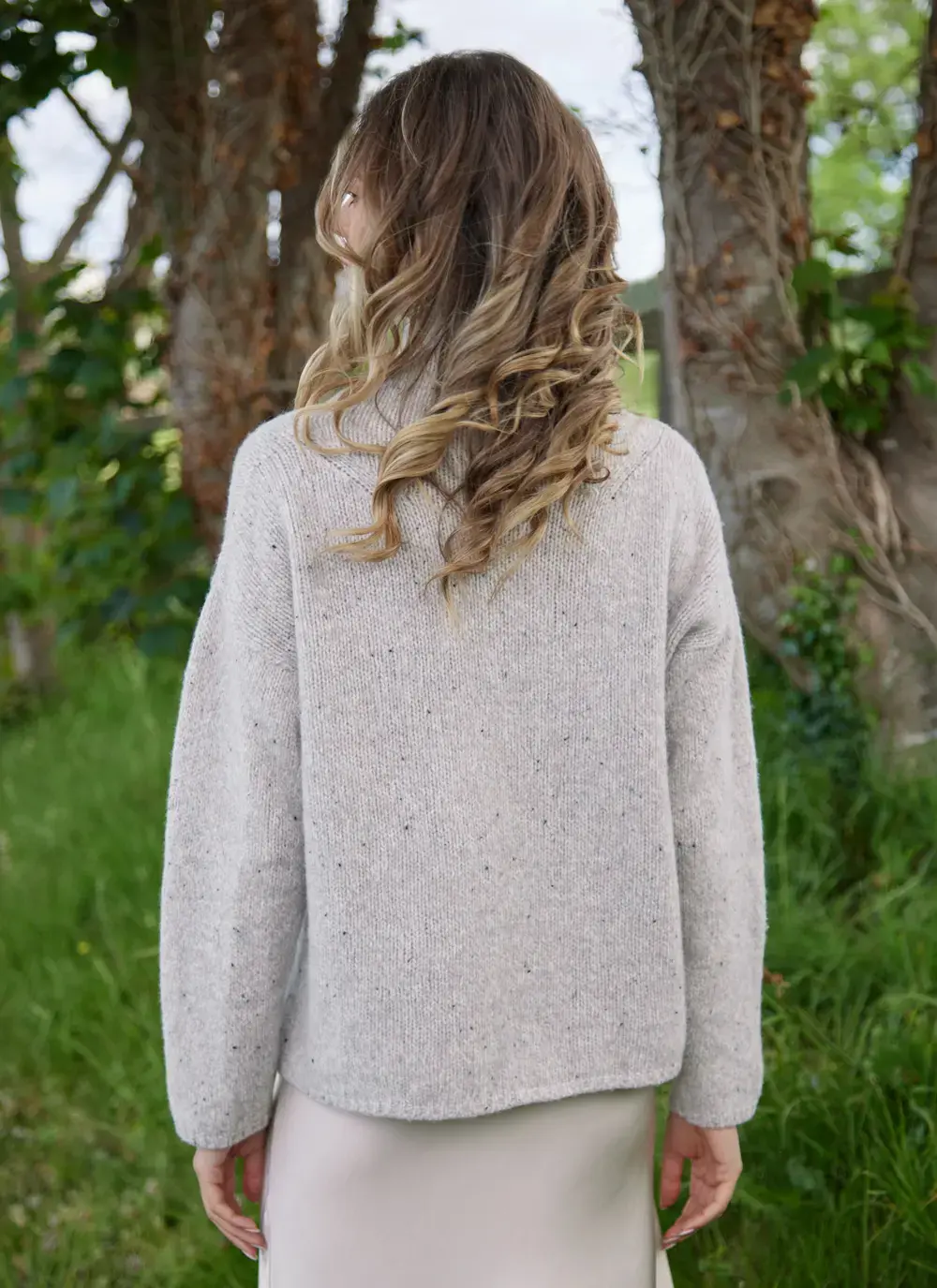 Cashmere Fleck Funnel Neck Sweater