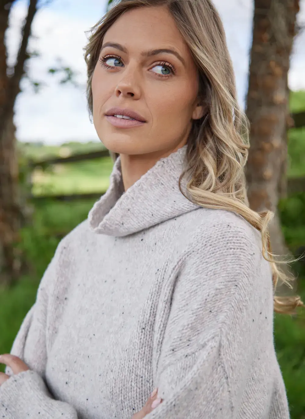 Cashmere Fleck Funnel Neck Sweater