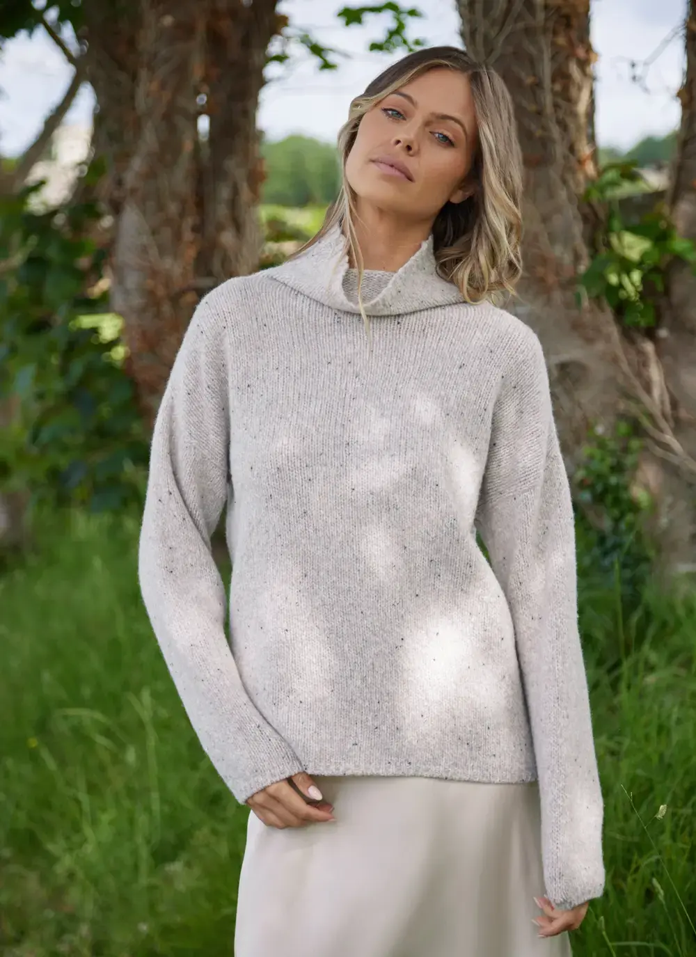 Cashmere Fleck Funnel Neck Sweater