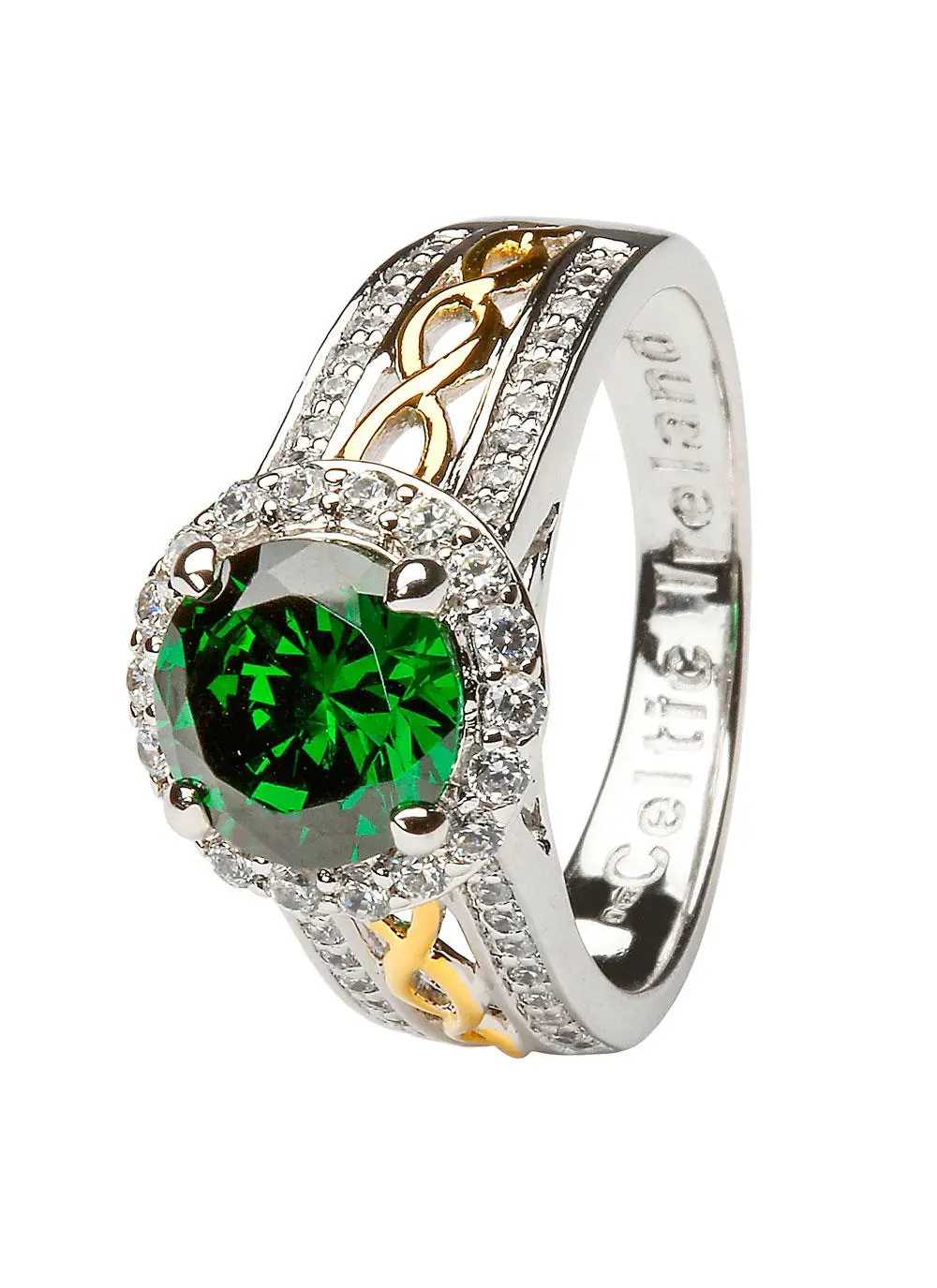Celtic Silver Green Stone Halo Ring