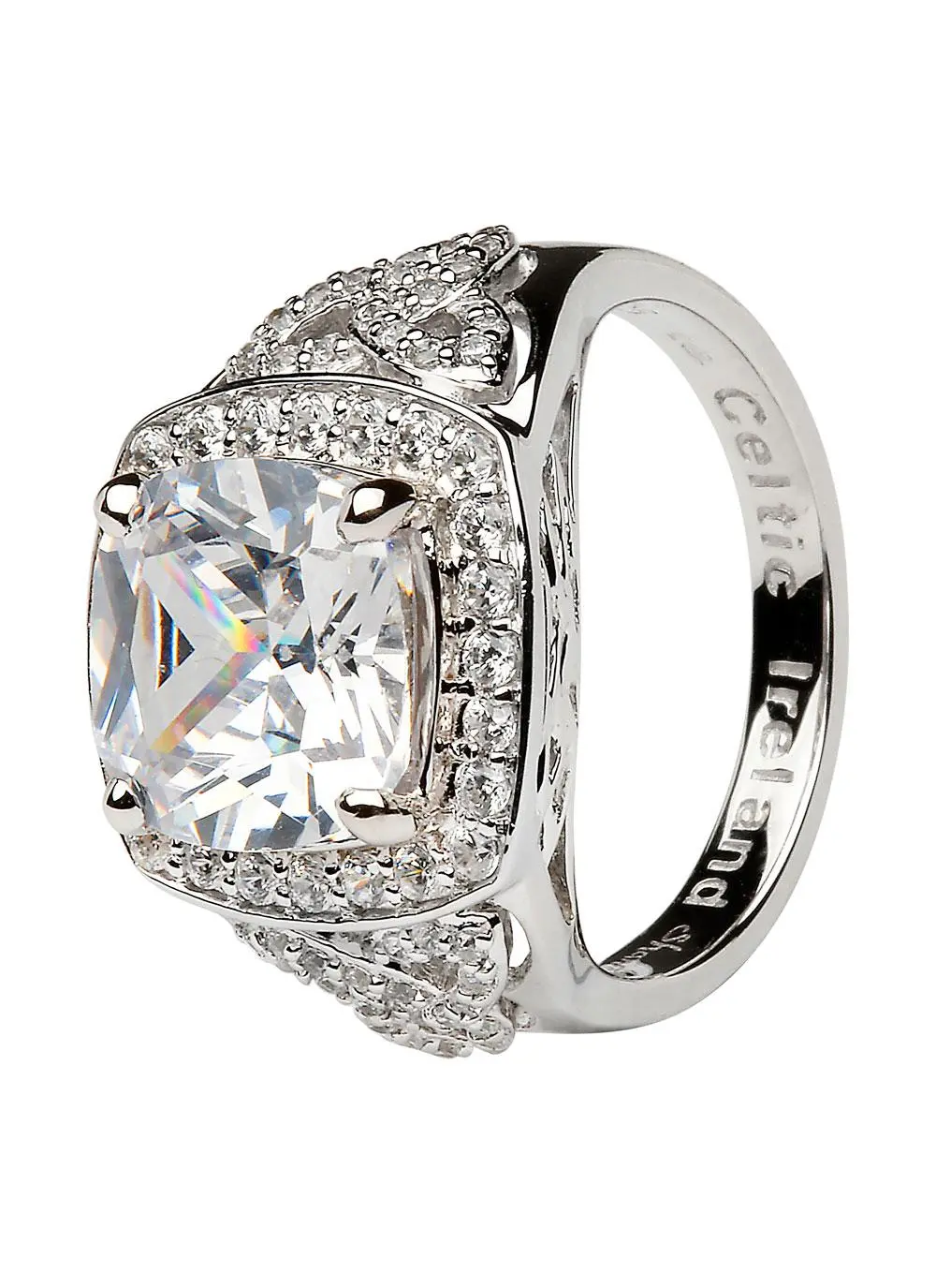 Celtic Silver Stone Trinity Halo Ring