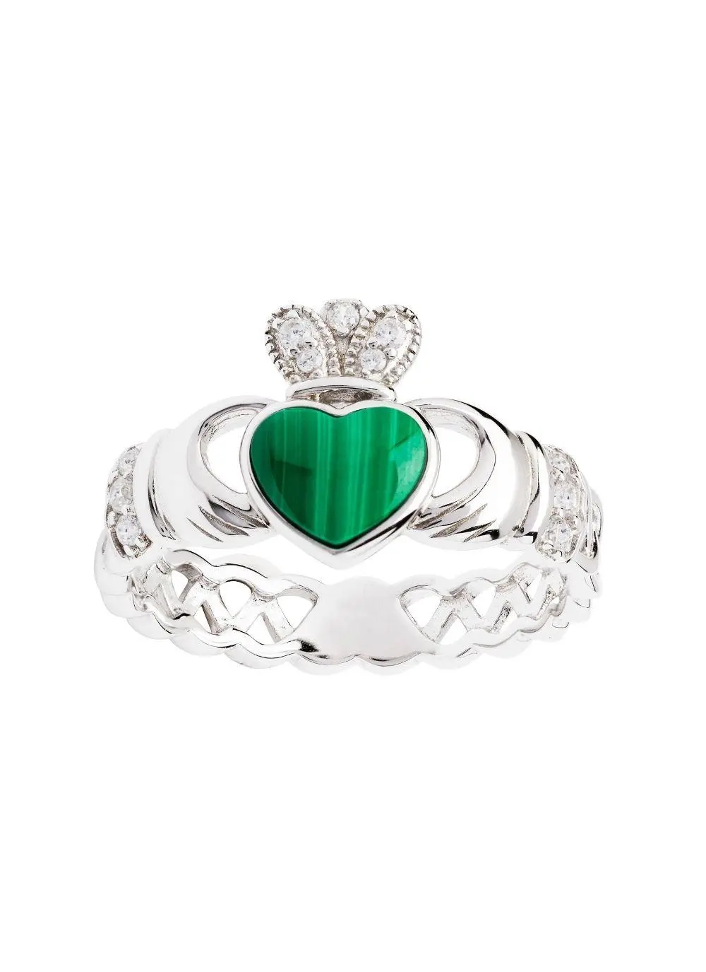 Sterling Silver Malachite Claddagh Ring