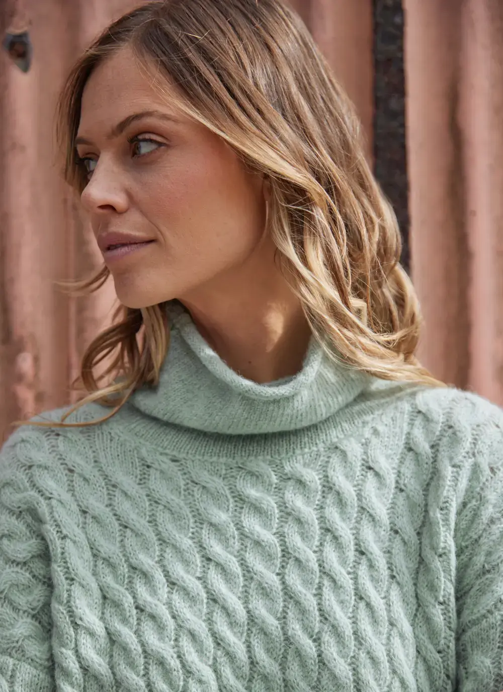 Alpaca Cabled Funnel Neck Sweater 