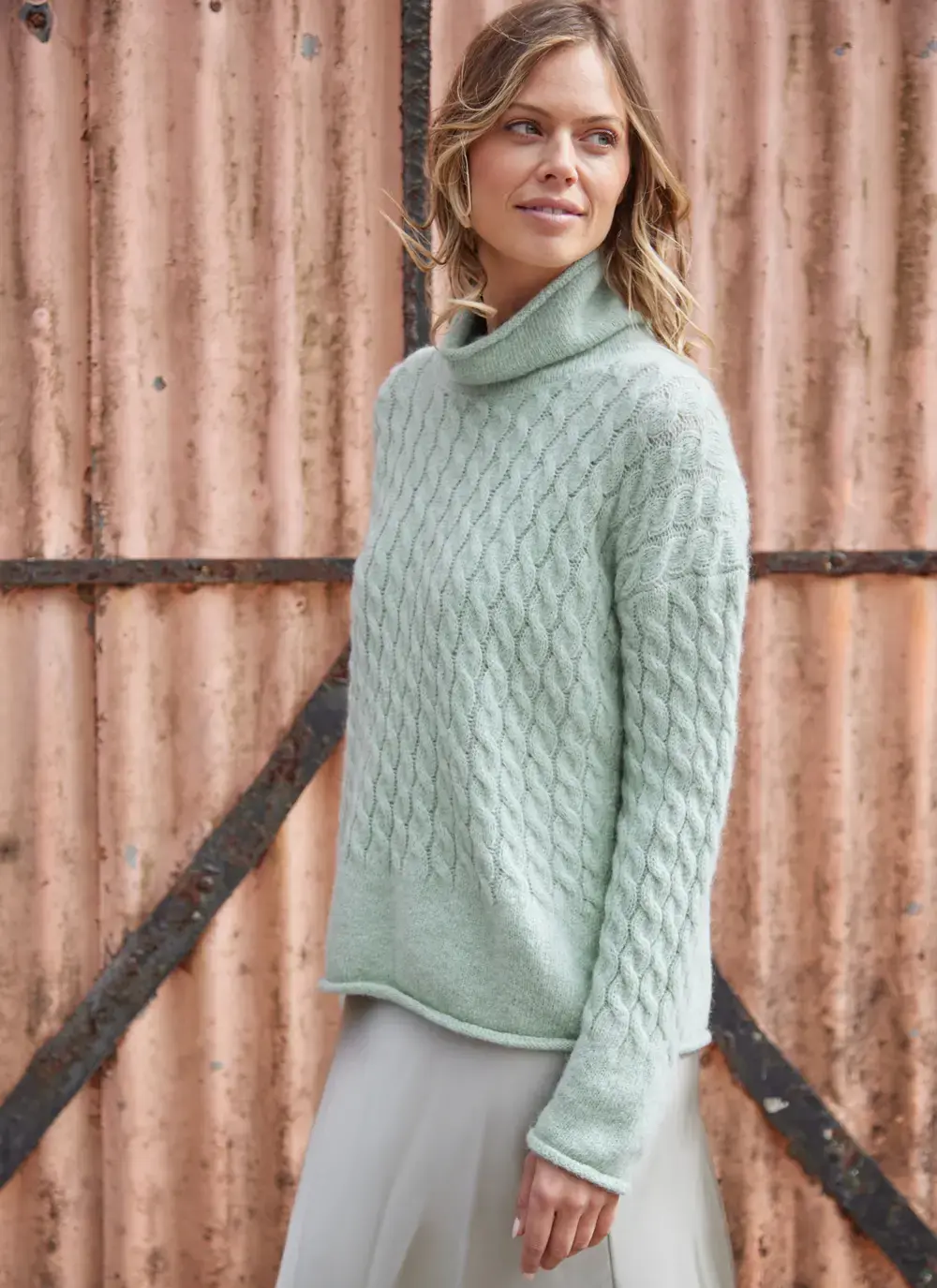 Alpaca Cabled Funnel Neck Sweater 