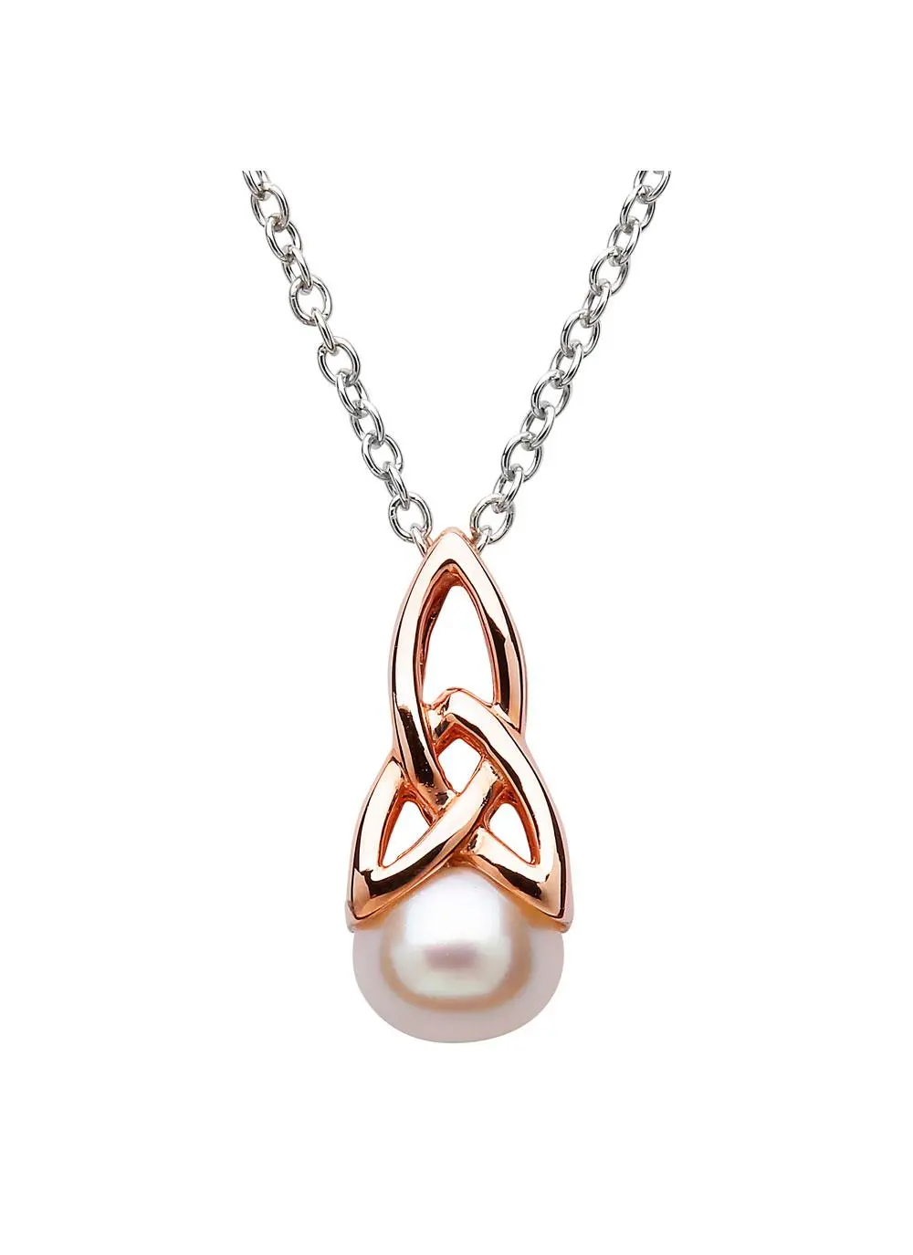 Celtic Trinity Rose Gold Silver Pearl Pendant