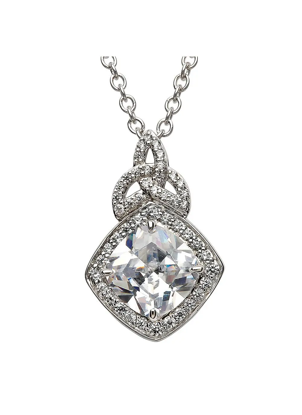 Celtic Silver Stone Trinity Halo Pendant