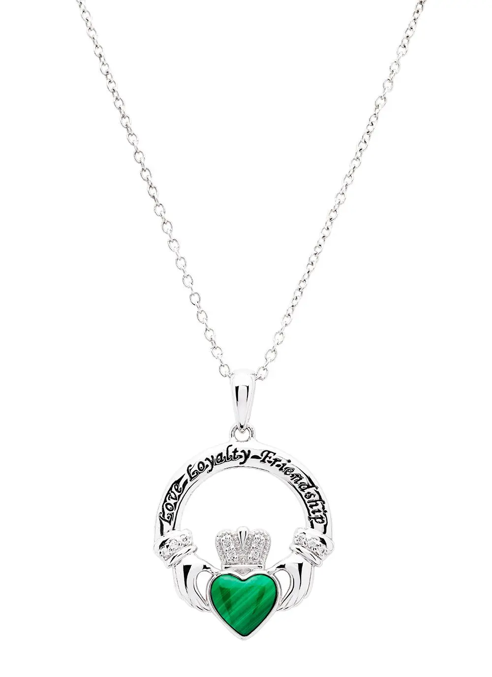 Sterling Silver Malachite Claddagh Pendant