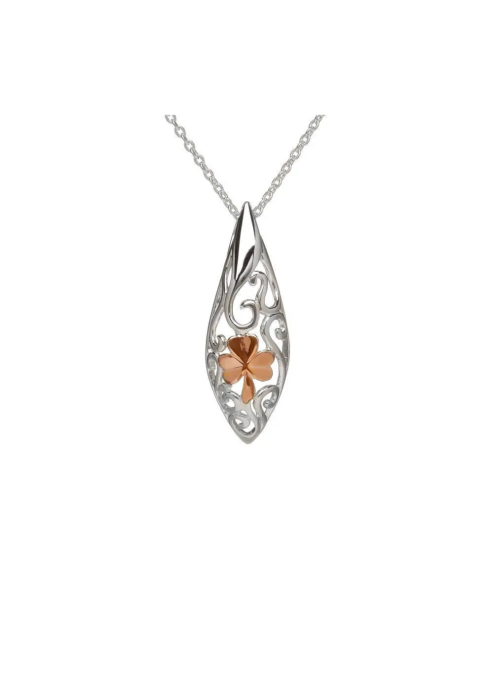 Sterling Silver Celtic Pendant with Rose Gold Shamrock