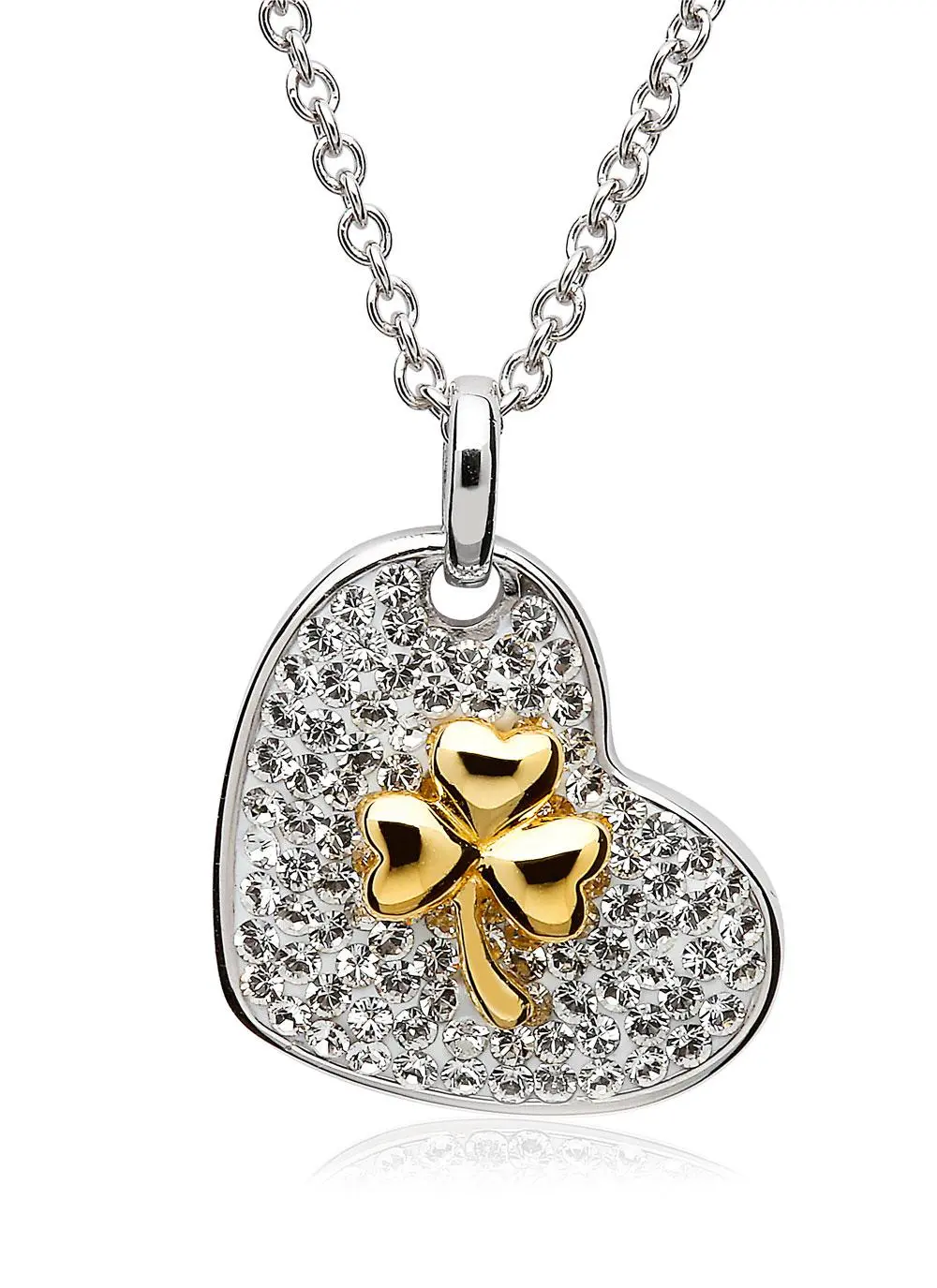 Gold Plated Shamrock Heart Pendant Adorned With Swarovski Crystals