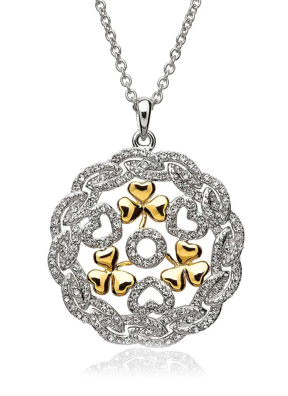 Shamrock Heart Circle Pendant Embellished With Swarovski Crystals