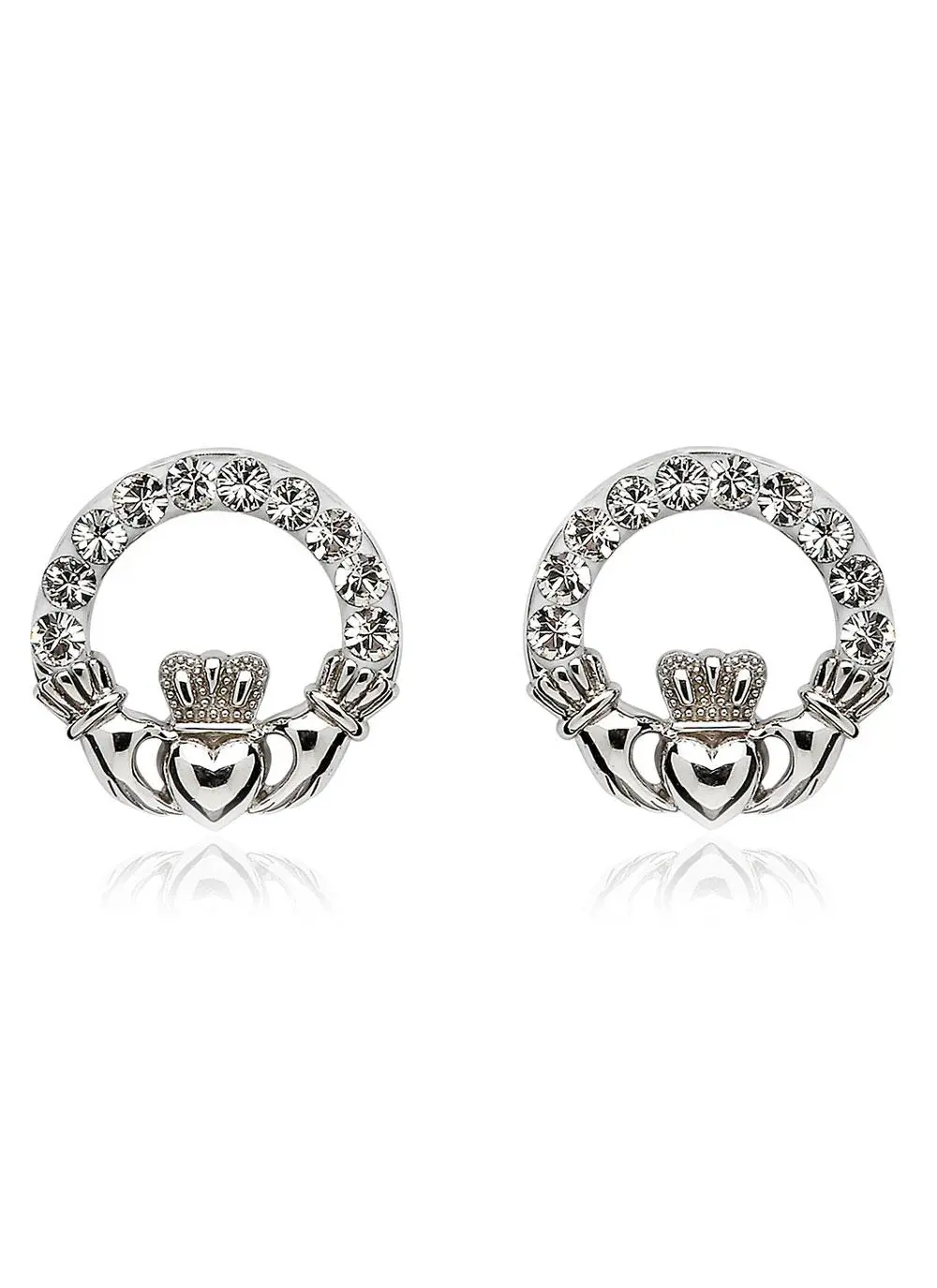 Claddagh Stud Earrings Adorned With Swarovski Crystals 