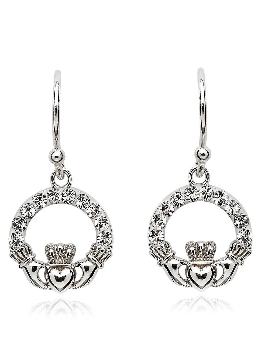 Claddagh Earrings Adorned With Swarovski Crystals