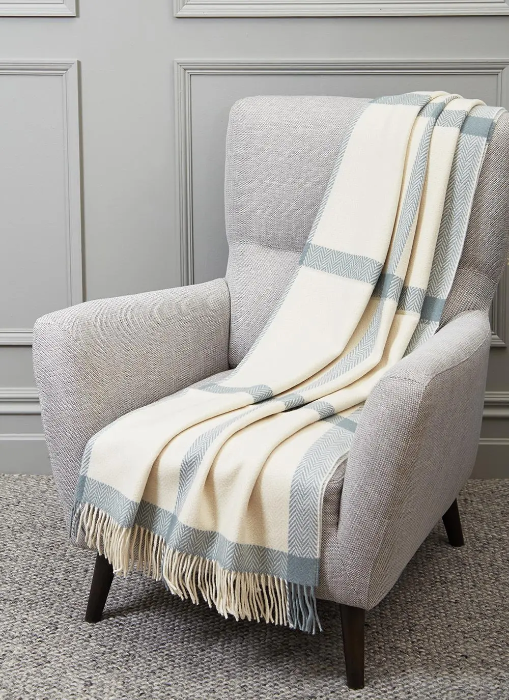 Sage Windowpane Wool Cashmere Throw