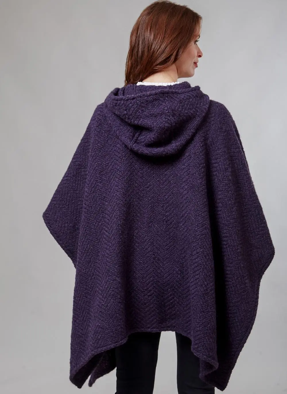 Sarah Hooded Cape Purple Herringbone