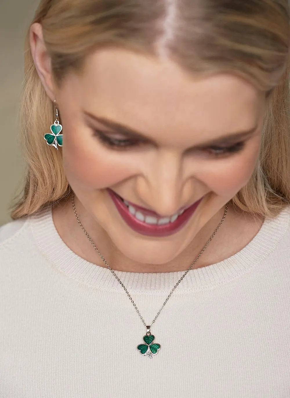 Shamrock Enamel Pendant & Earrings Set