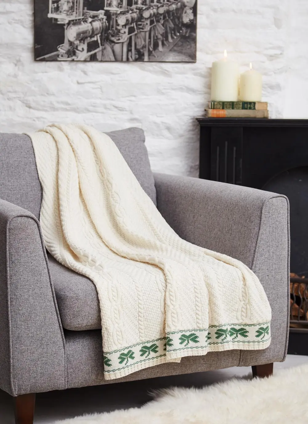 Shamrock Cable Stitch Aran Throw