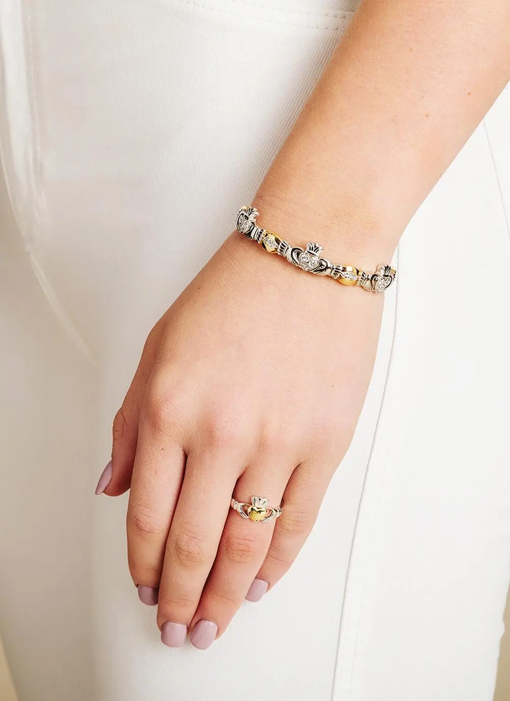 Sterling Silver & Gold Plated Claddagh Bangle