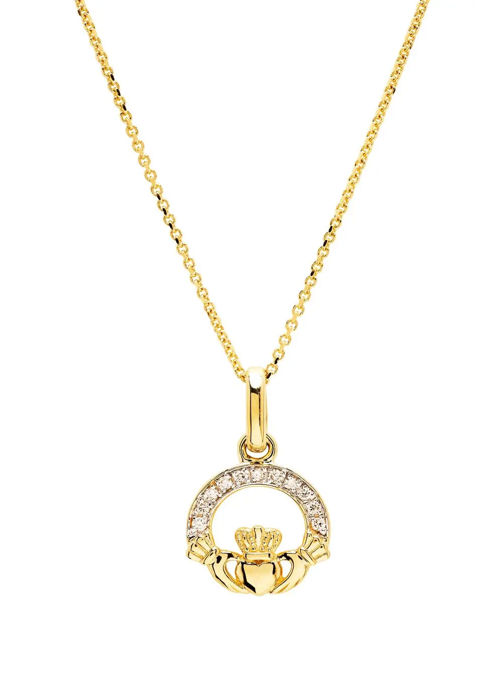 Petite 14ct Gold & Lab Diamond Claddagh Pendant 