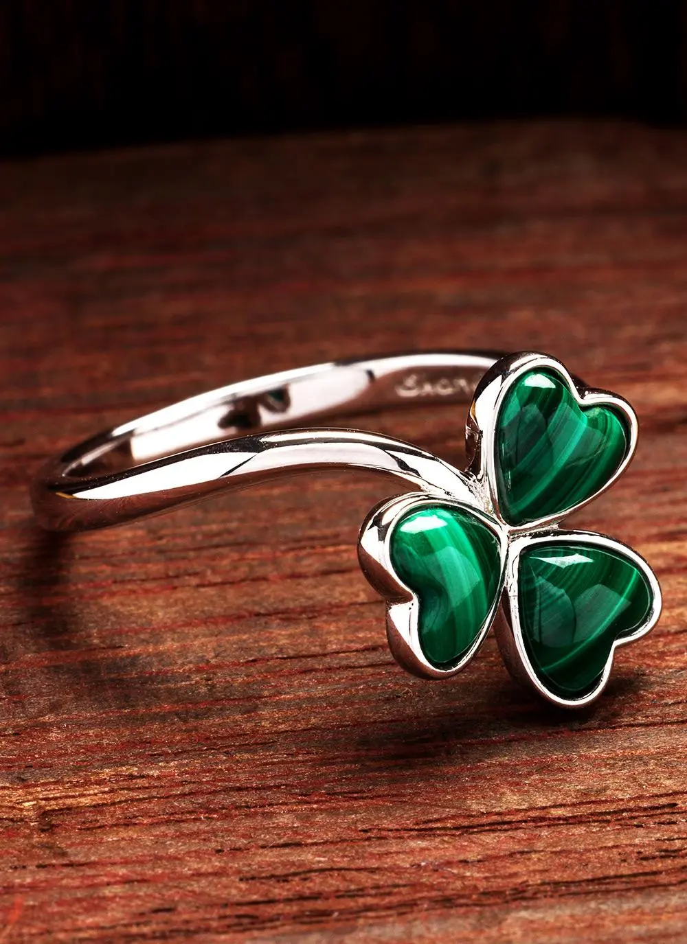 Sterling Silver Shamrock Malachite Ring 