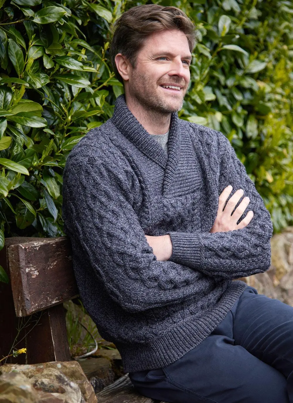 Shawl Collar Aran Sweater