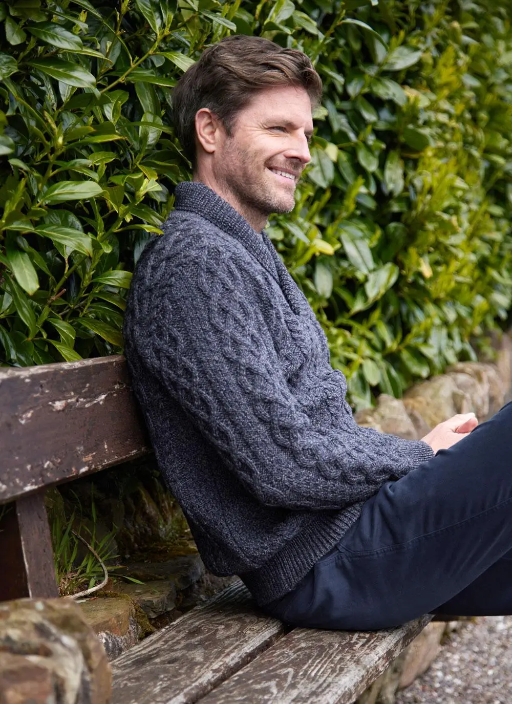 Shawl Collar Aran Sweater