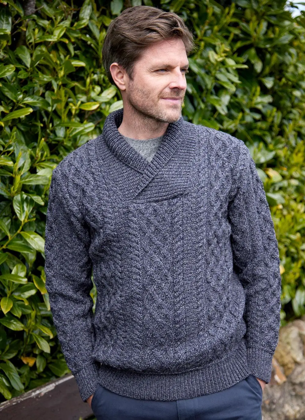Shawl Collar Aran Sweater
