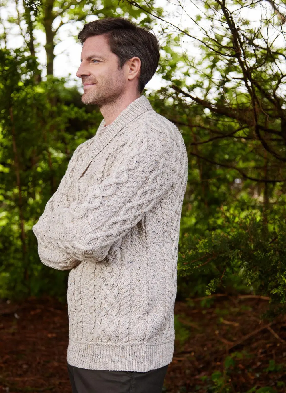 Shawl Collar Aran Sweater