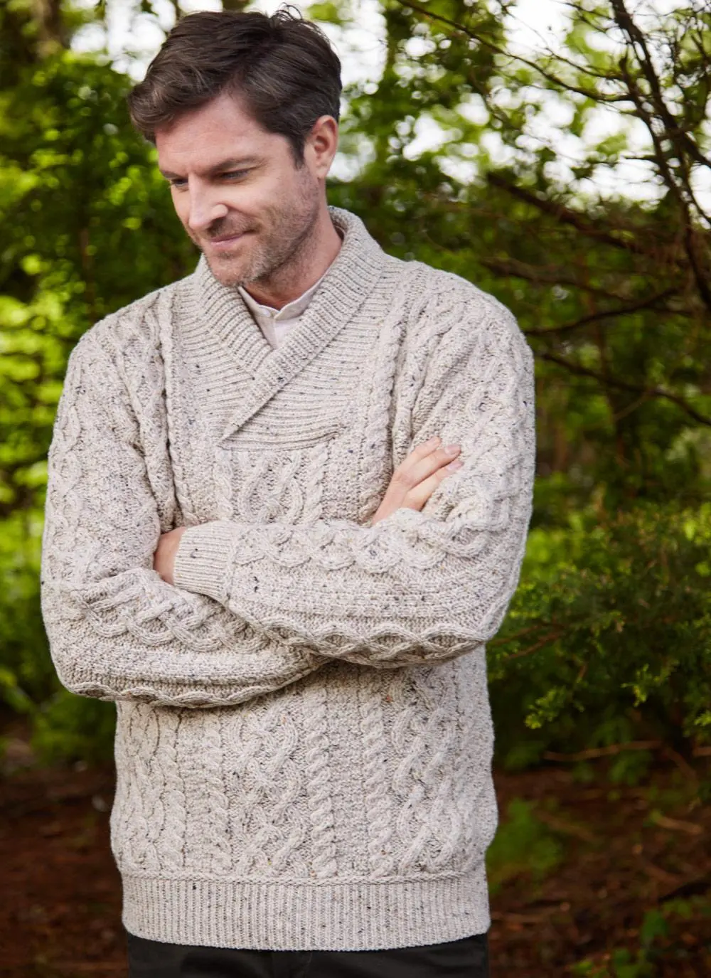 Shawl Collar Aran Sweater