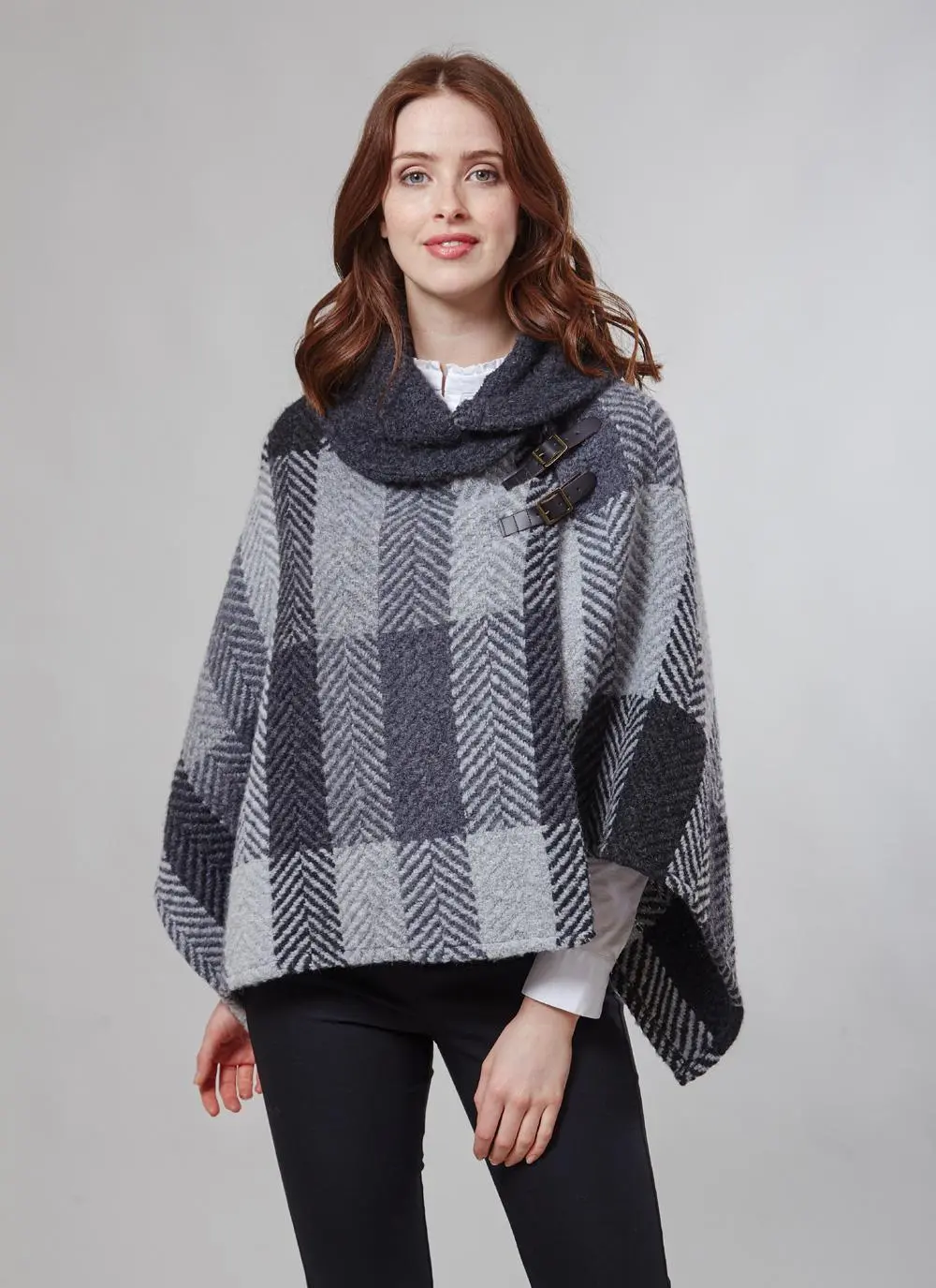 Shawl Collar Cape Multi Grey