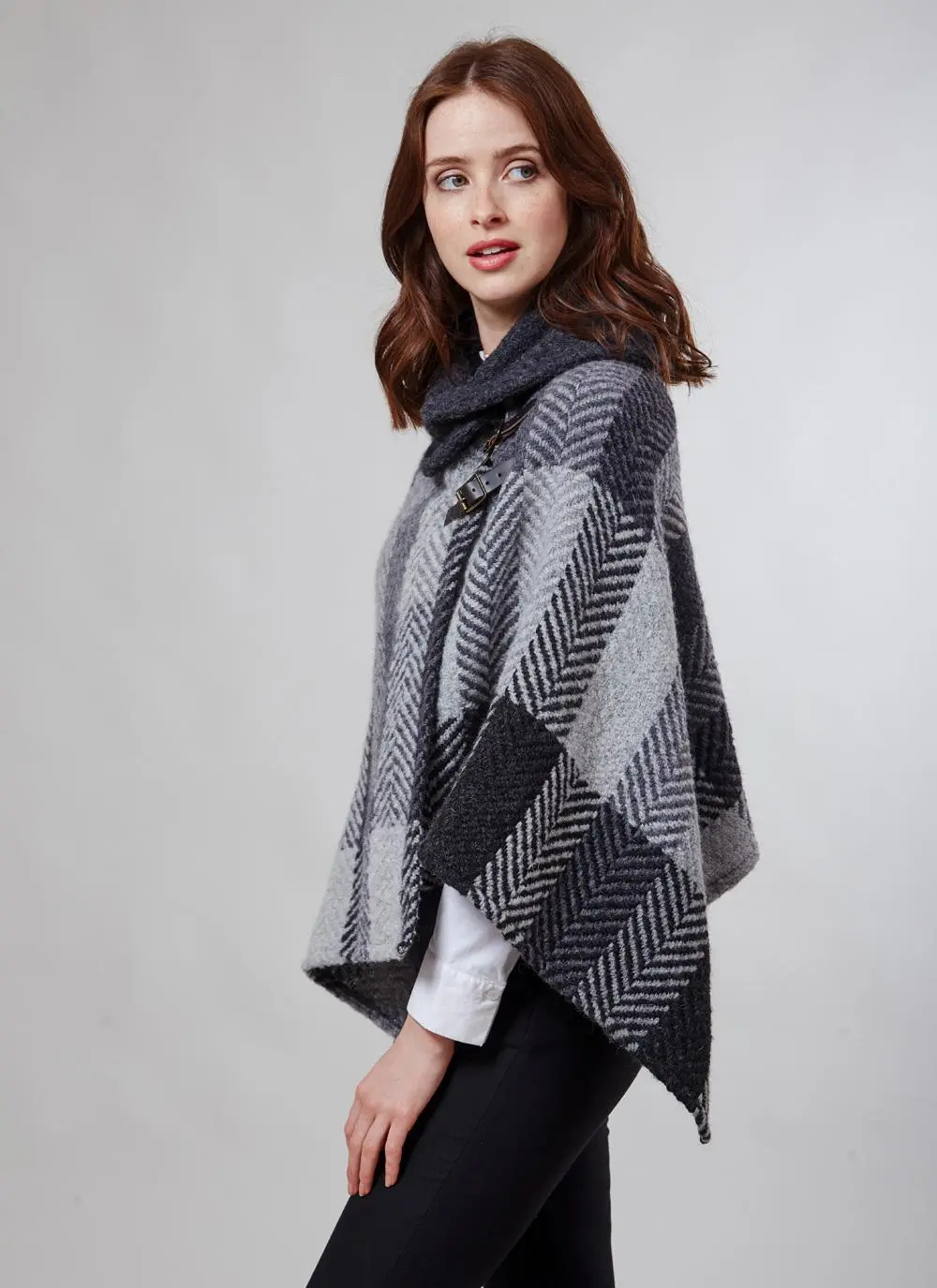 Shawl Collar Cape Multi Grey
