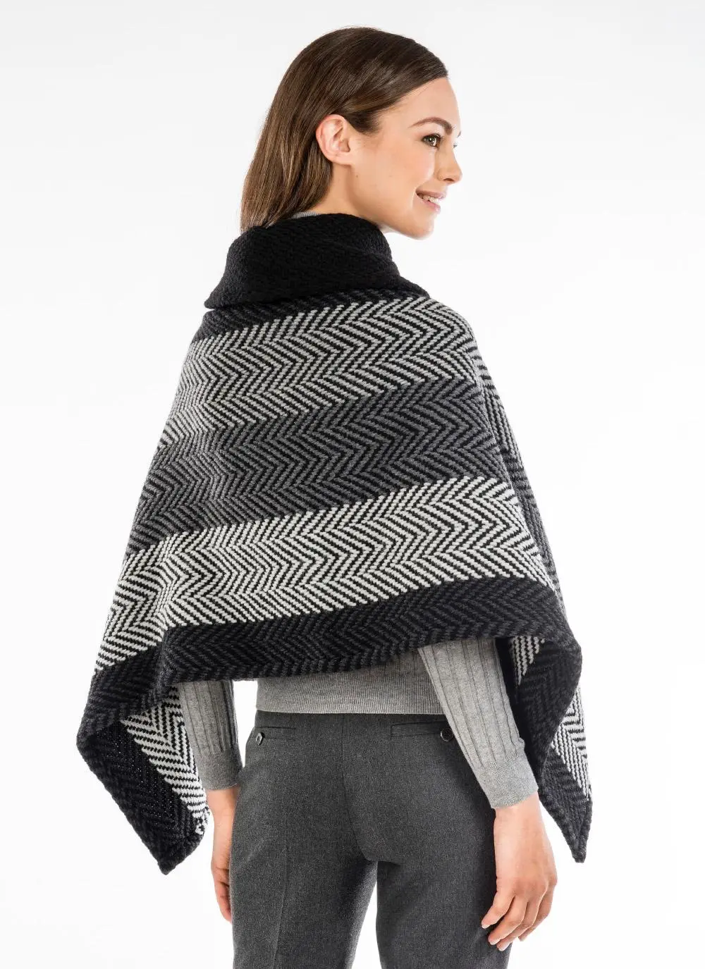 Shawl Collar Cape Multi Gray