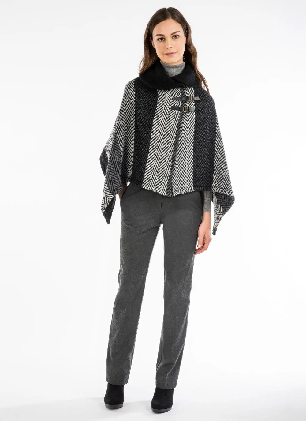 Shawl Collar Cape Multi Gray