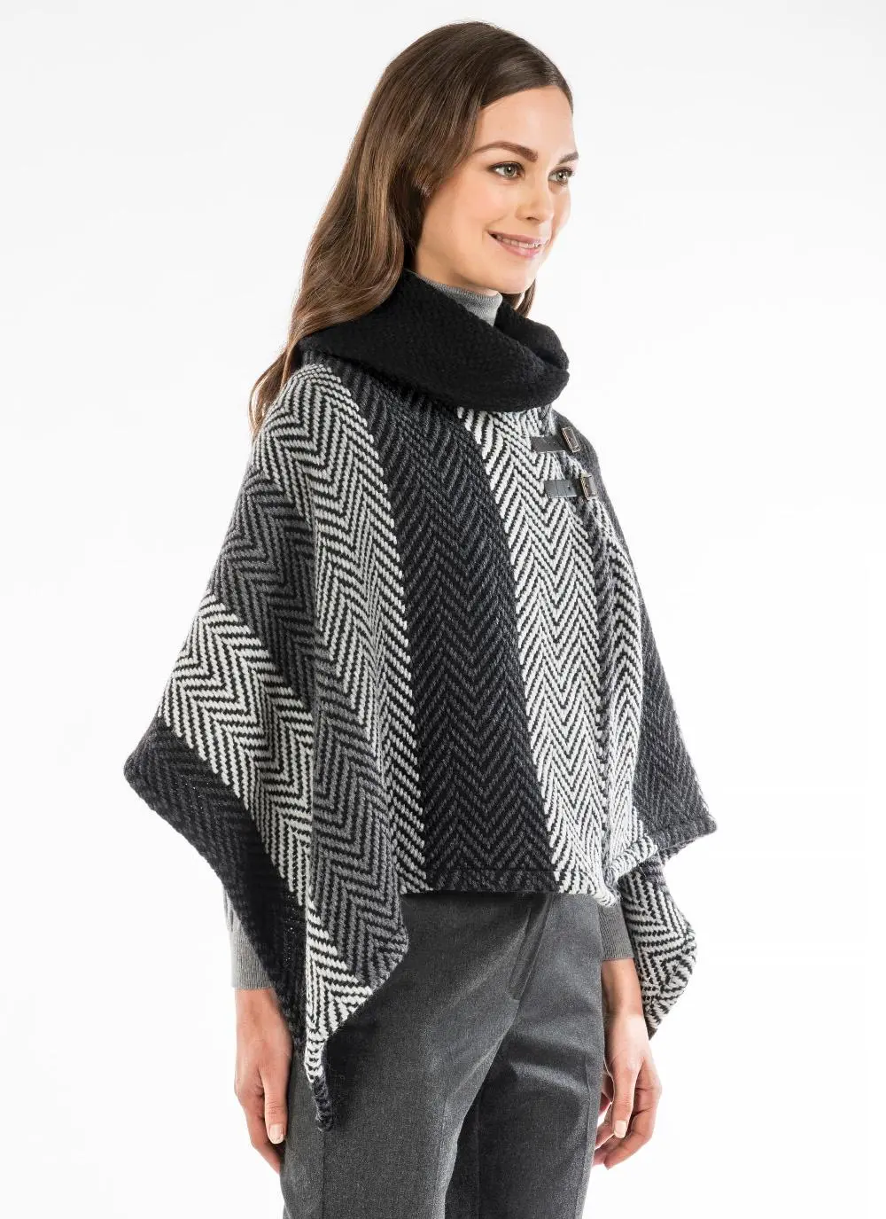 Shawl Collar Cape Multi Gray
