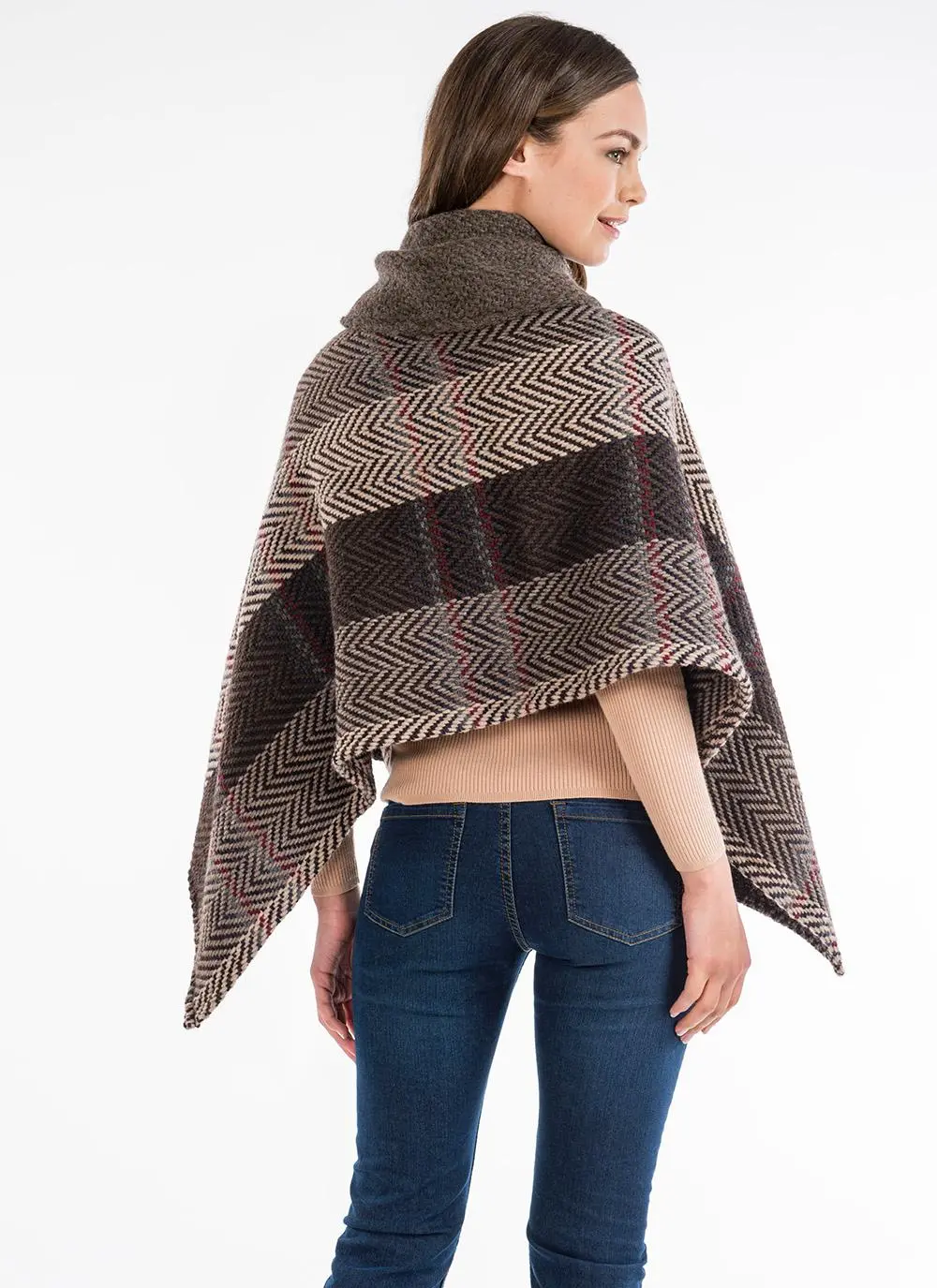 Shawl Collar Cape Multi Beige