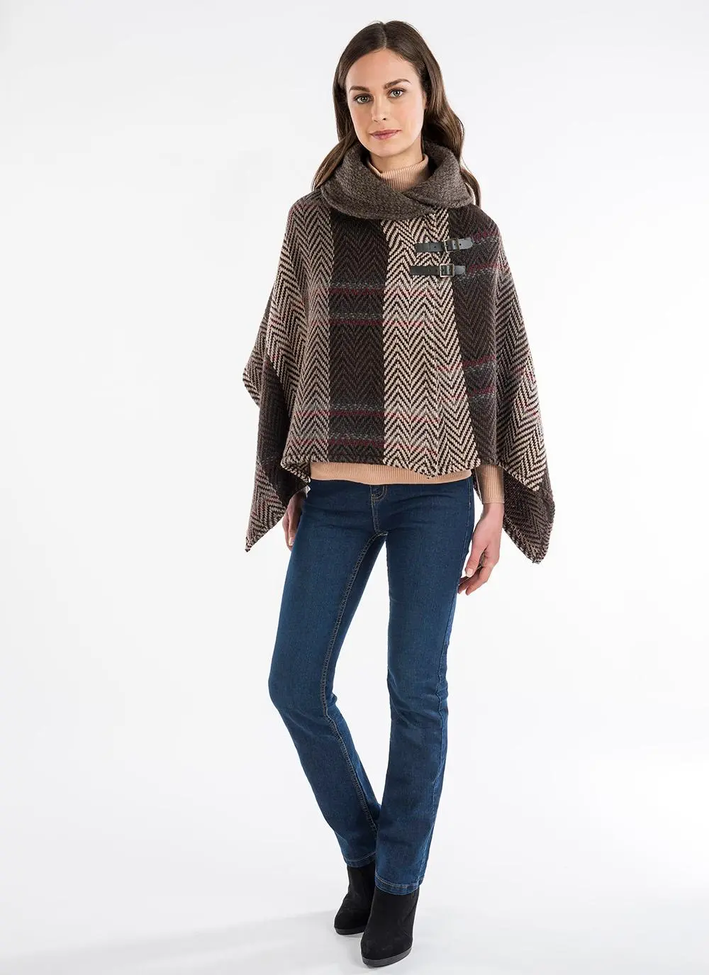 Shawl Collar Cape Multi Beige