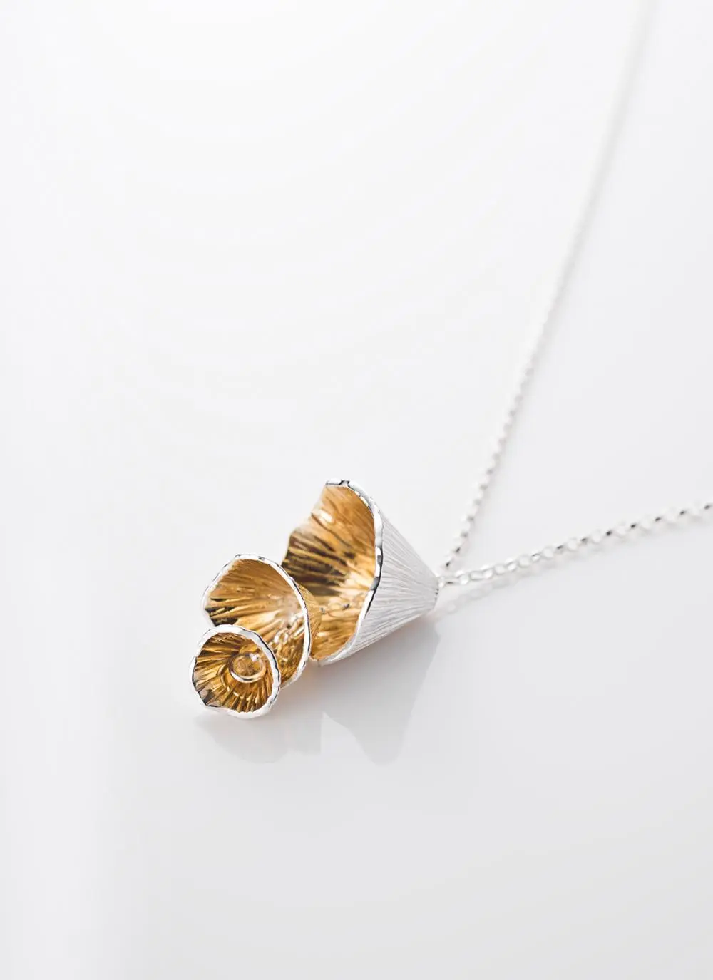 Shell Cone Triple Pendant in Sterling Silver and Rose Gold
