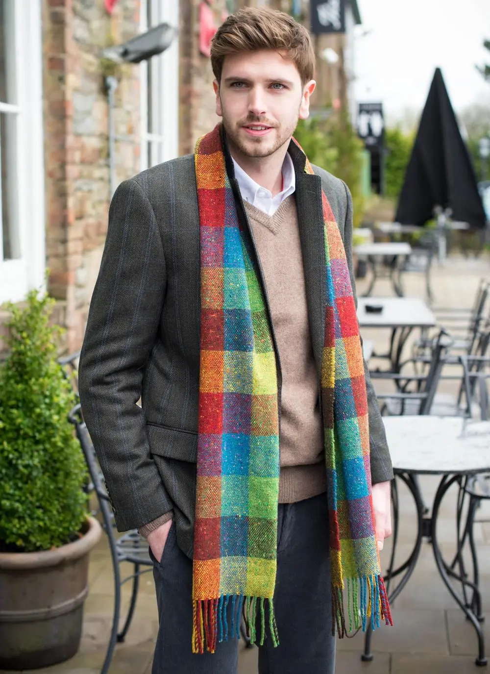 Men's Donegal Tweed Scarf With Cashmere