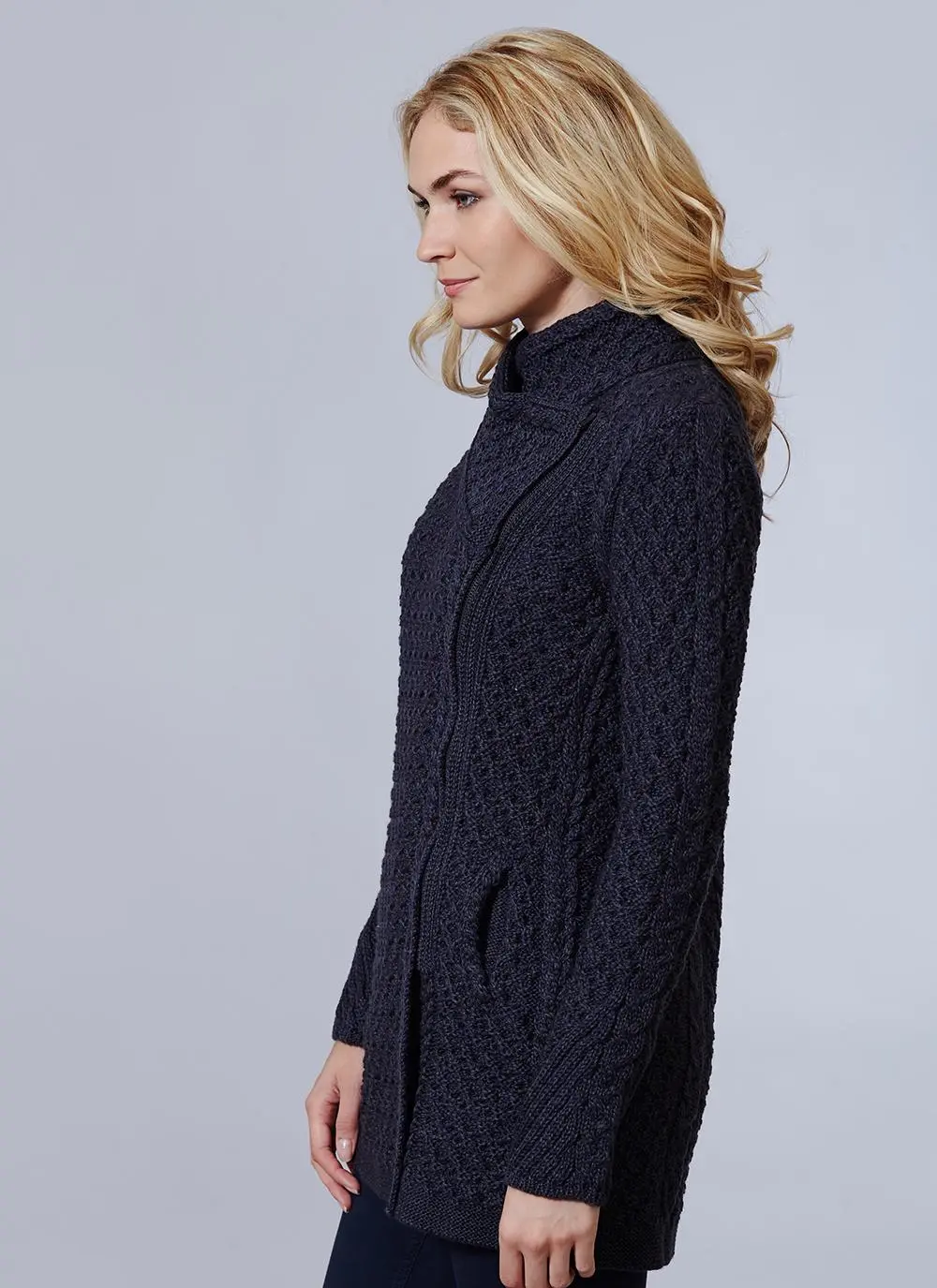 Wool Cashmere Beaumont Side Zip Aran Coatigan