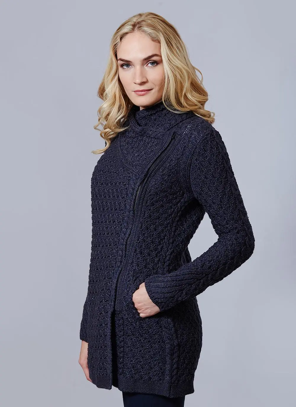 Wool Cashmere Beaumont Side Zip Aran Coatigan