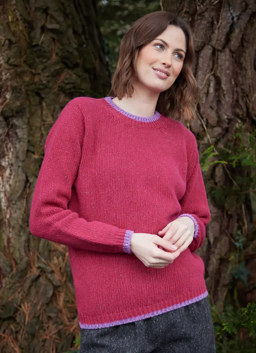 Slaney Contrast Crew Neck in Brambleberry