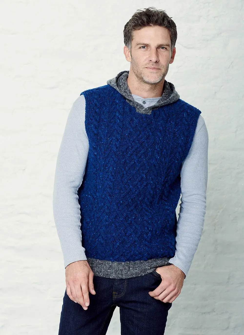 Sleeveless Hooded Aran Sweater