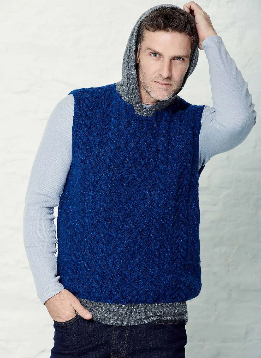 Sleeveless Hooded Aran Sweater