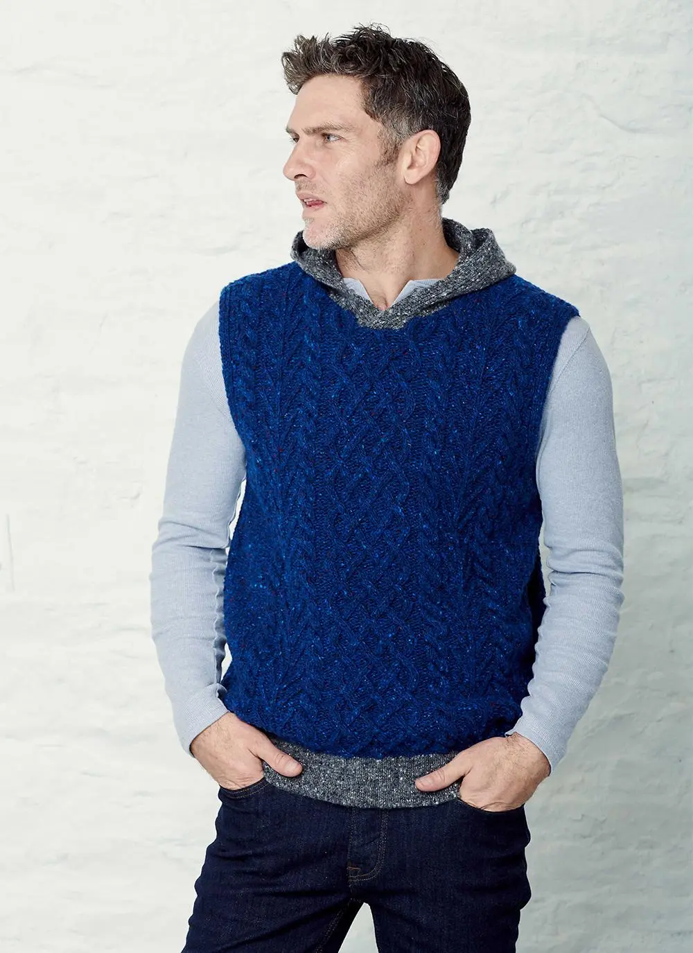 Sleeveless Hooded Aran Sweater