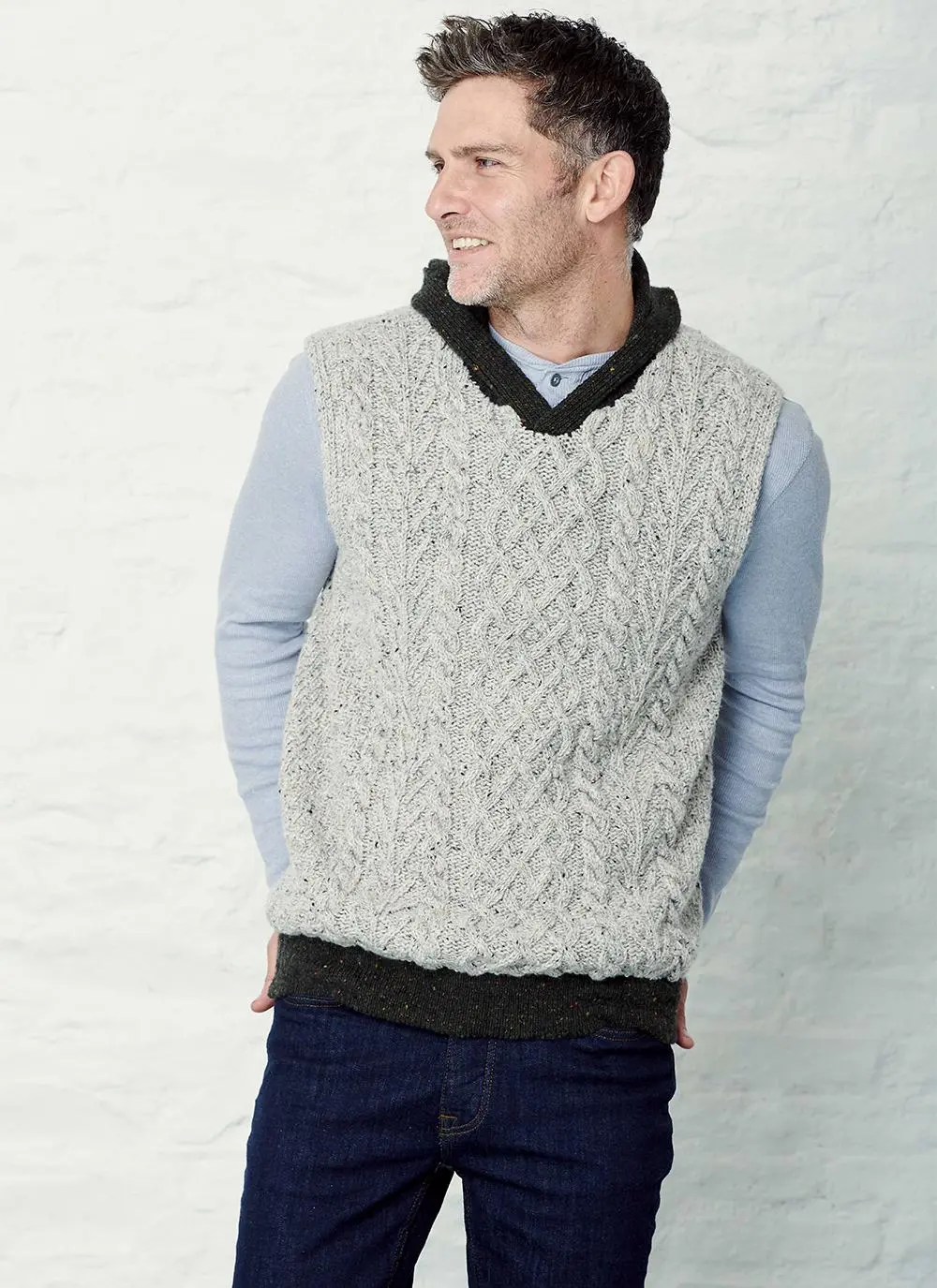 Sleeveless Hooded Aran Sweater