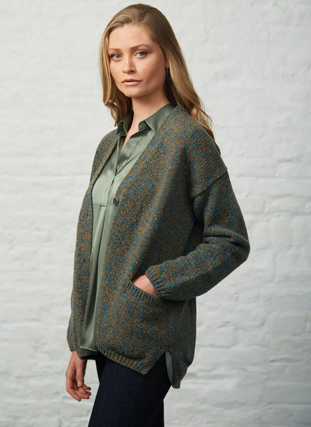 Fisherman Slouchy Donegal Fleck V-Neck Cardigan