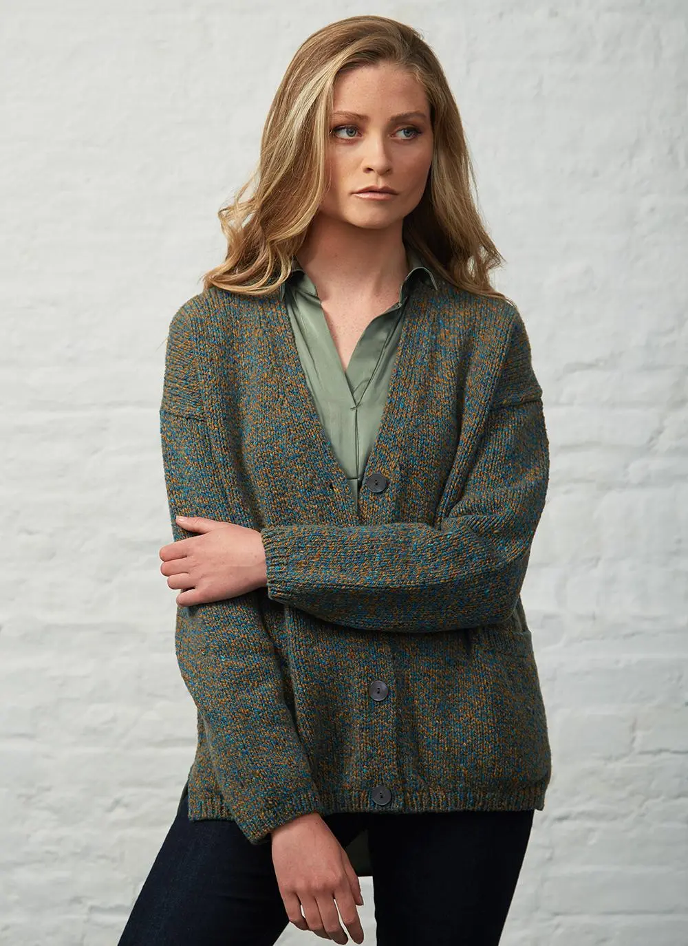 Fisherman Slouchy Donegal Fleck V-Neck Cardigan