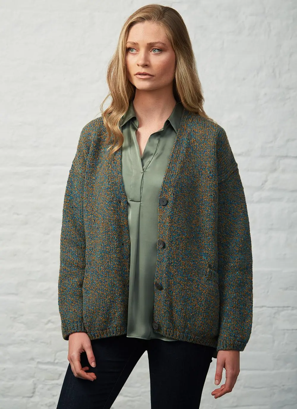 Fisherman Slouchy Donegal Fleck V-Neck Cardigan