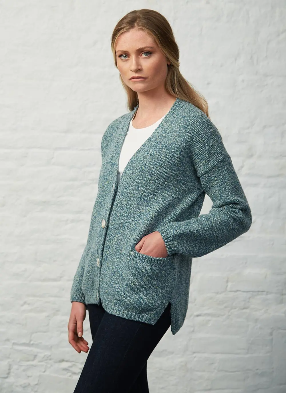 Fisherman Slouchy Donegal Fleck V-Neck Cardigan
