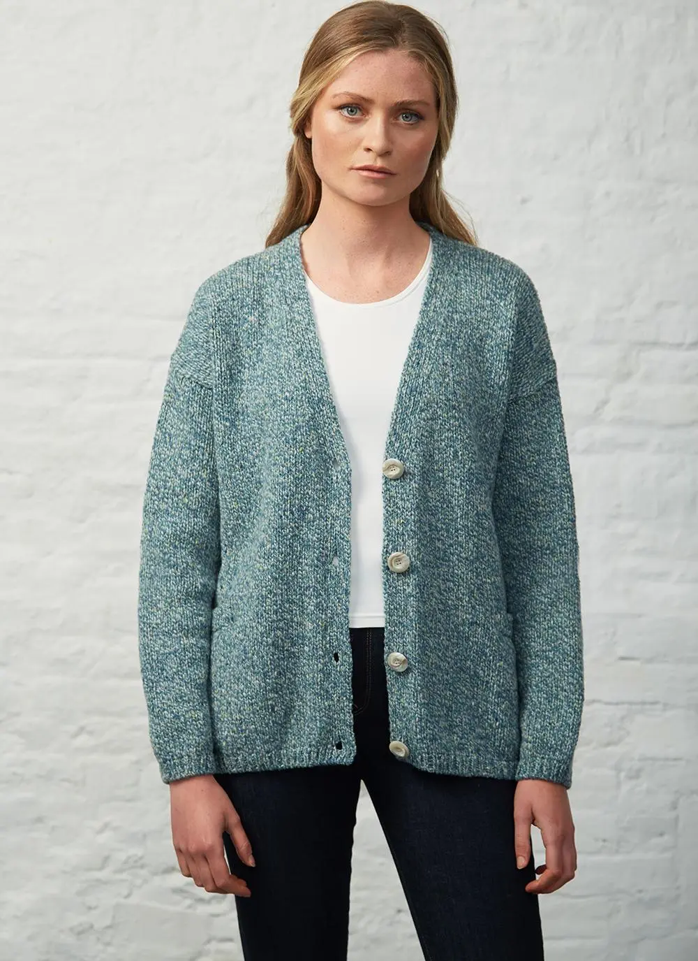 Fisherman Slouchy Donegal Fleck V-Neck Cardigan