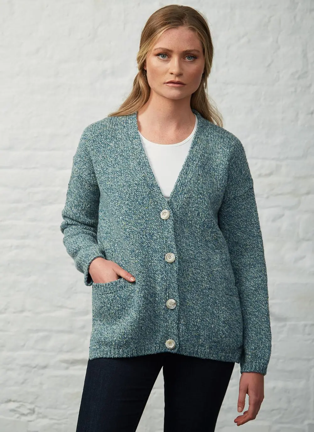 Fisherman Slouchy Donegal Fleck V-Neck Cardigan